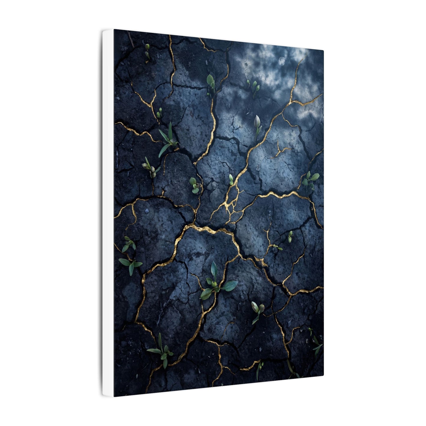 Cracked Earth Spring Canvas Art | Kintsugi Healing Design