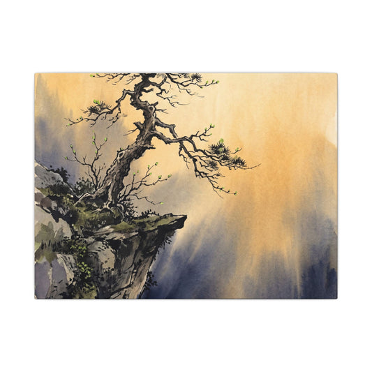 Zen Pine Tree in Golden Hour | Sumi E Canvas Art Art Print