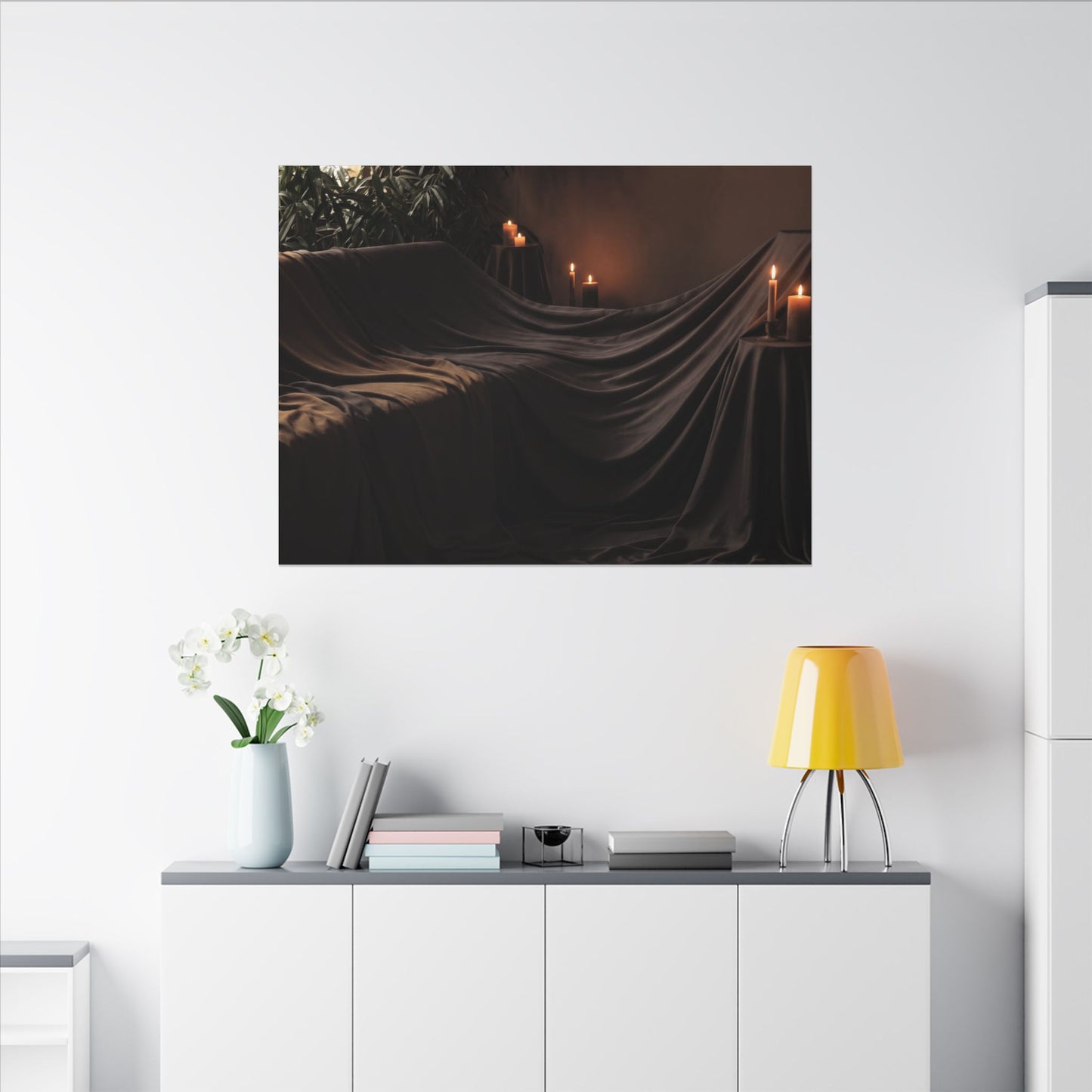 Candlelight Silk Drape Canvas Art - Dark Japandi Ma