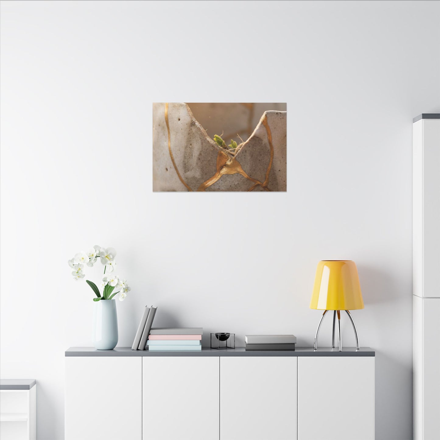 Golden Hour Broken Pottery Canvas Art - Japandi Kanso