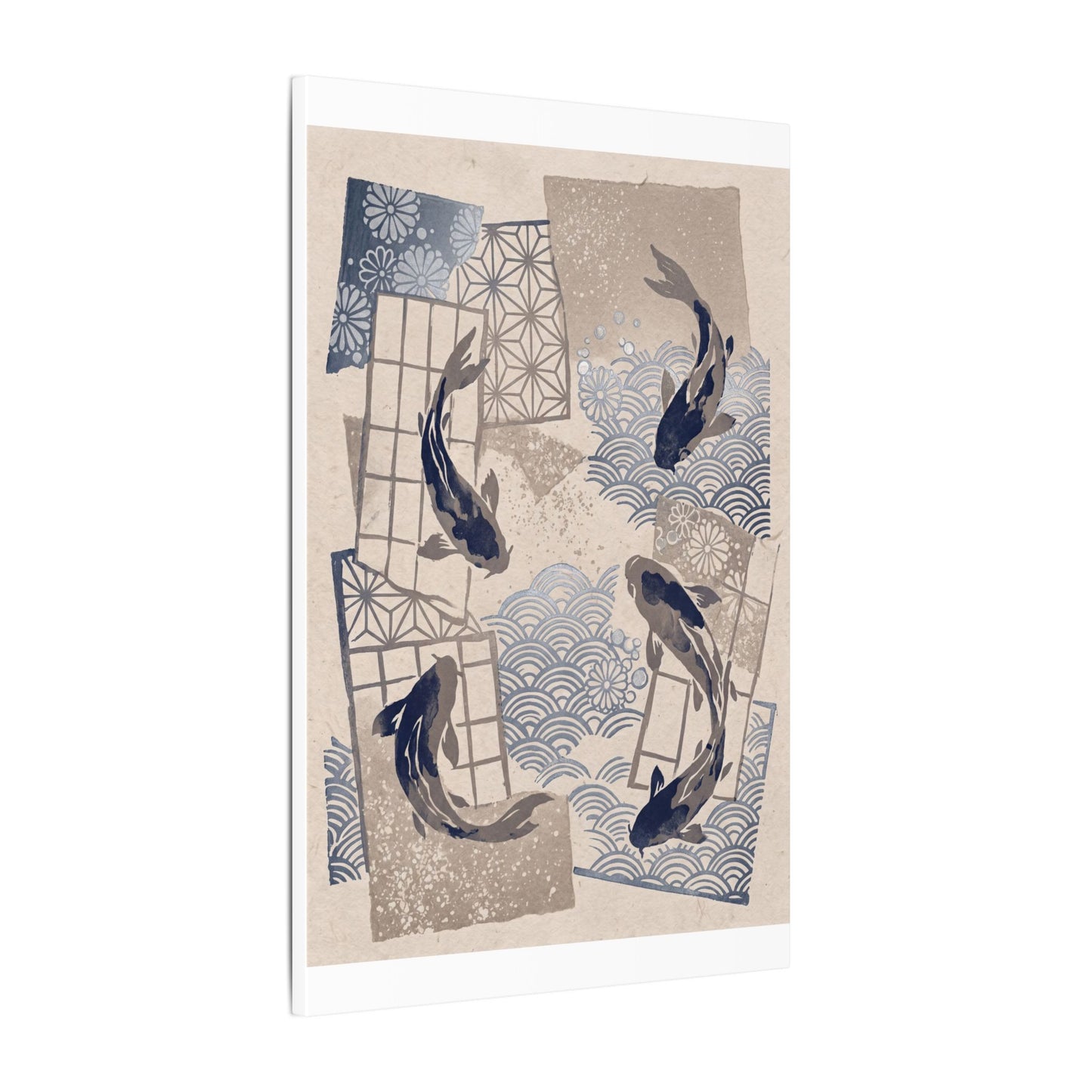 Earthy Koi Pond Canvas Art - Japanese Pattern Japandi
