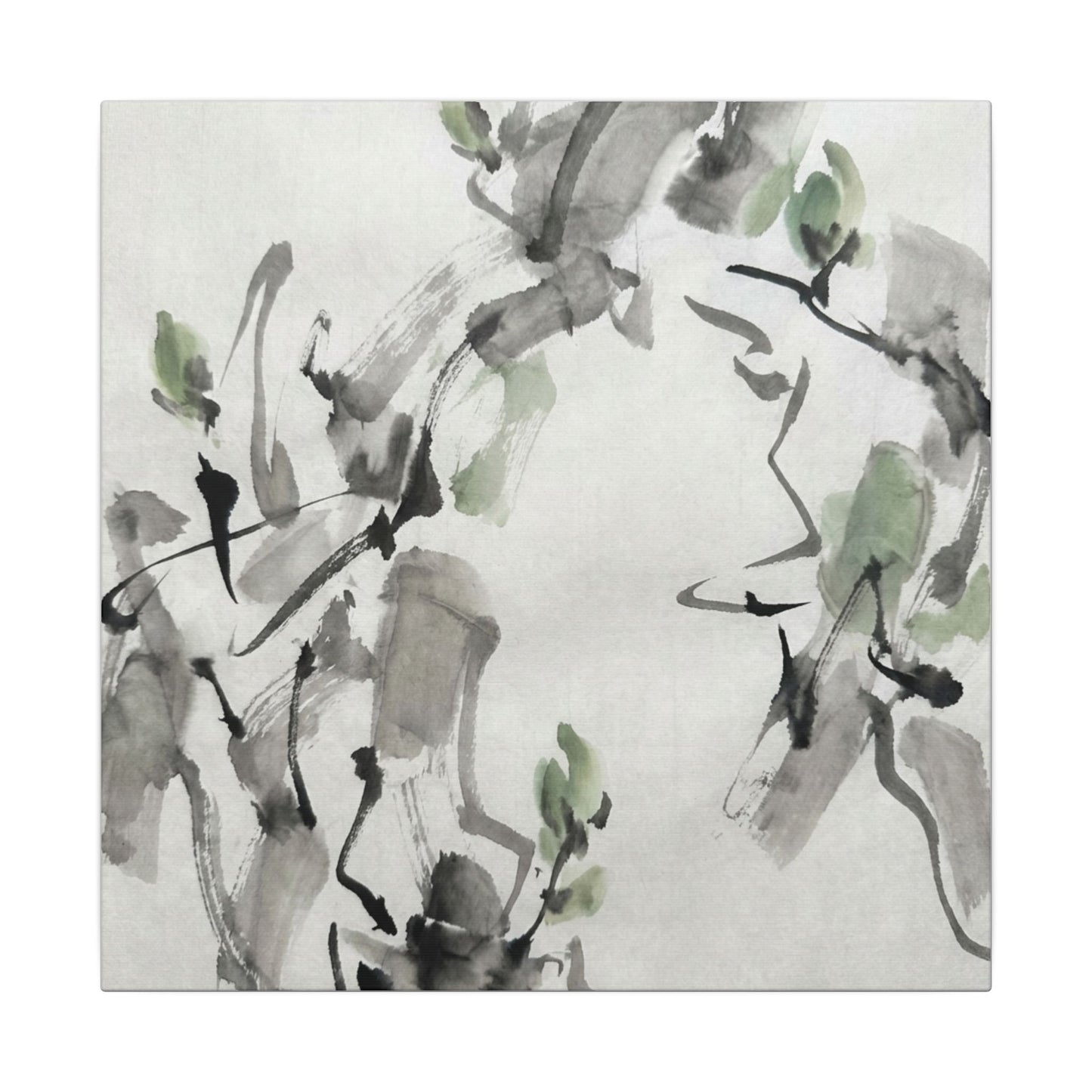 Zen Ink Brushstroke in Overcast | Sumi E Canvas Art
