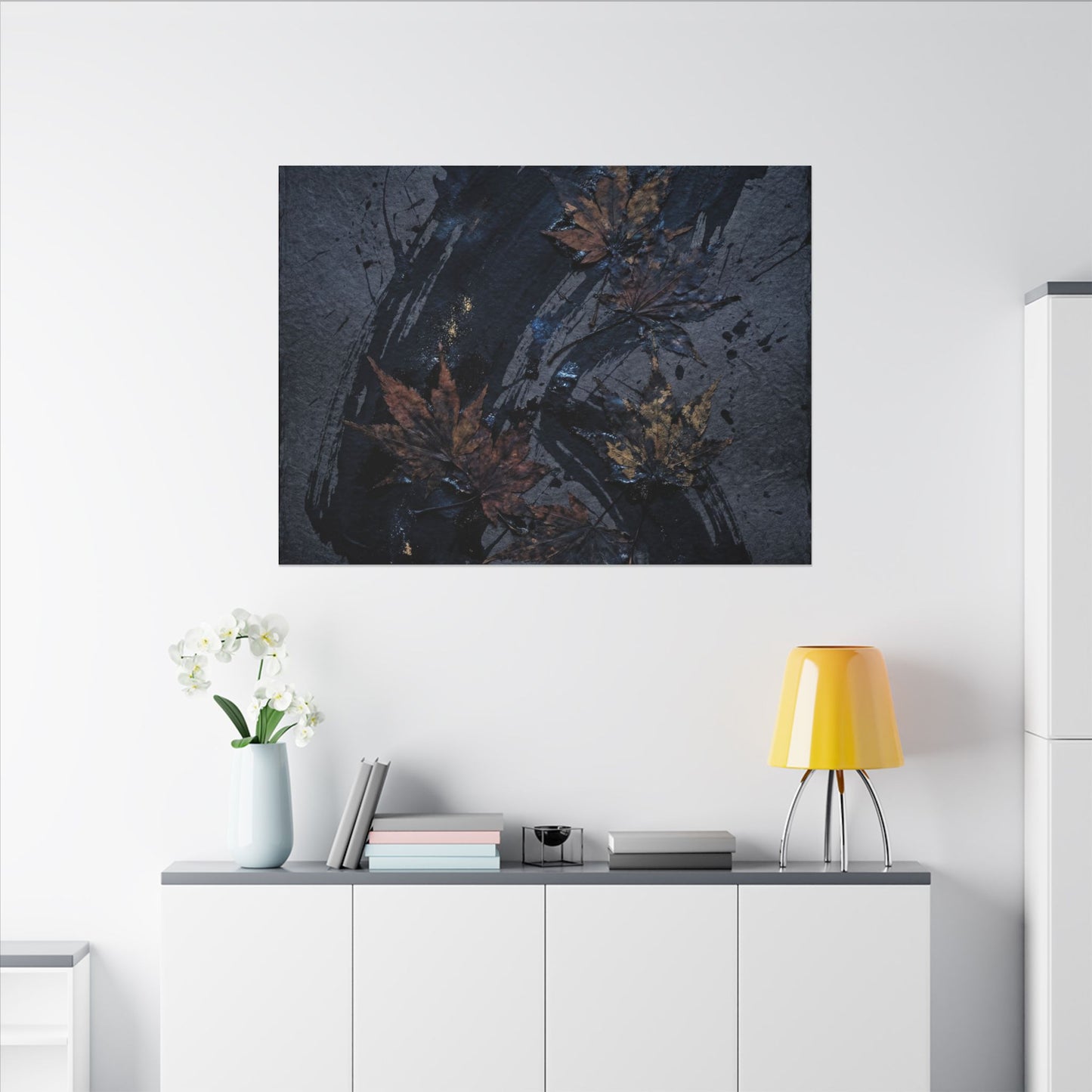 Sophisticated Ink Brushstroke Canvas Art - Dark Texture Dark Japandi