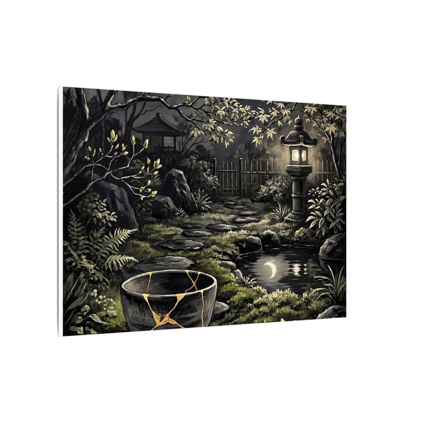 Kintsugi Moonlit Garden in Dappled | Gold Repair Canvas Art