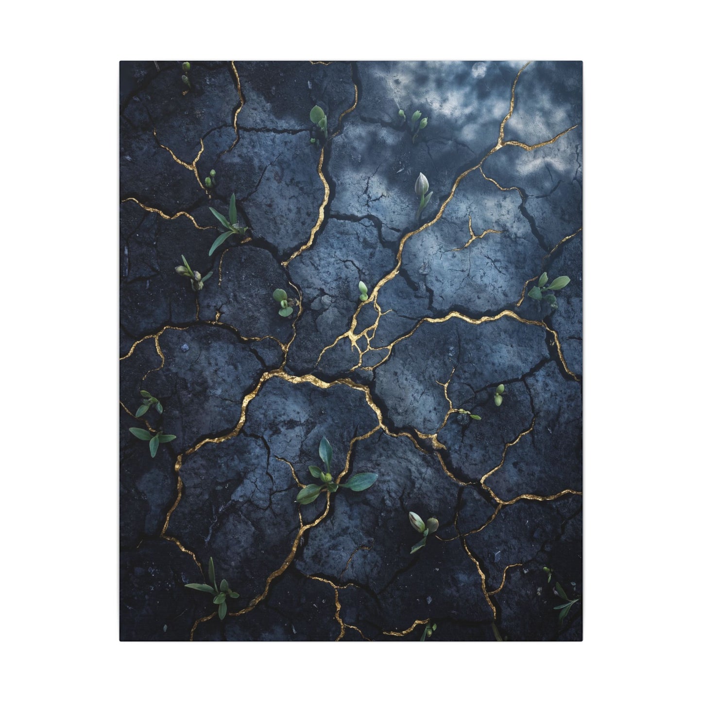 Cracked Earth Spring Canvas Art | Kintsugi Healing Design
