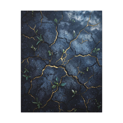 Cracked Earth Spring Canvas Art | Kintsugi Healing Design