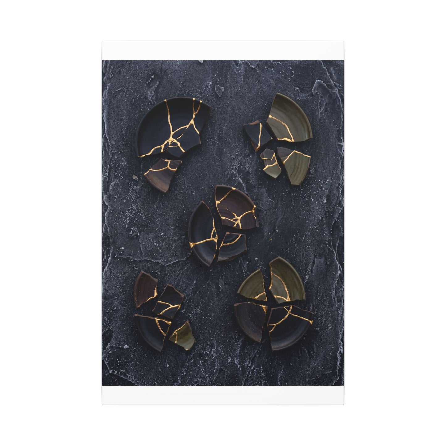 Broken Pottery Canvas Art | Winter Dark Japandi Shadow Zen Art