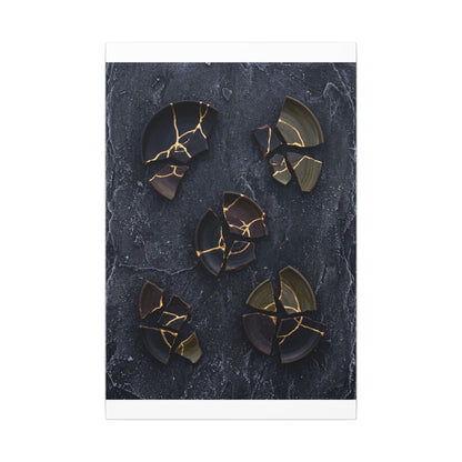 Broken Pottery Canvas Art | Winter Dark Japandi Shadow Zen Art
