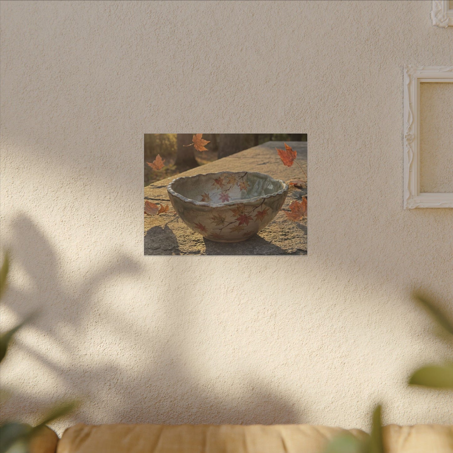 Japandi Ceramic Bowl in Golden Hour | Japanese Pattern Canvas Art