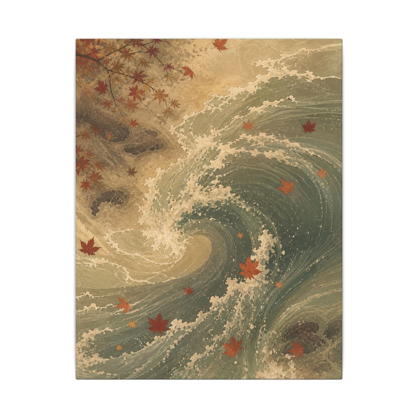 Japandi Ocean Wave in Candlelight | Japanese Pattern Canvas Art