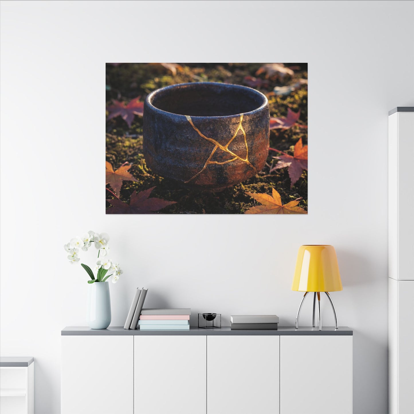 Kanso Moonlit Garden Canvas Art - Kintsugi Gold Repair