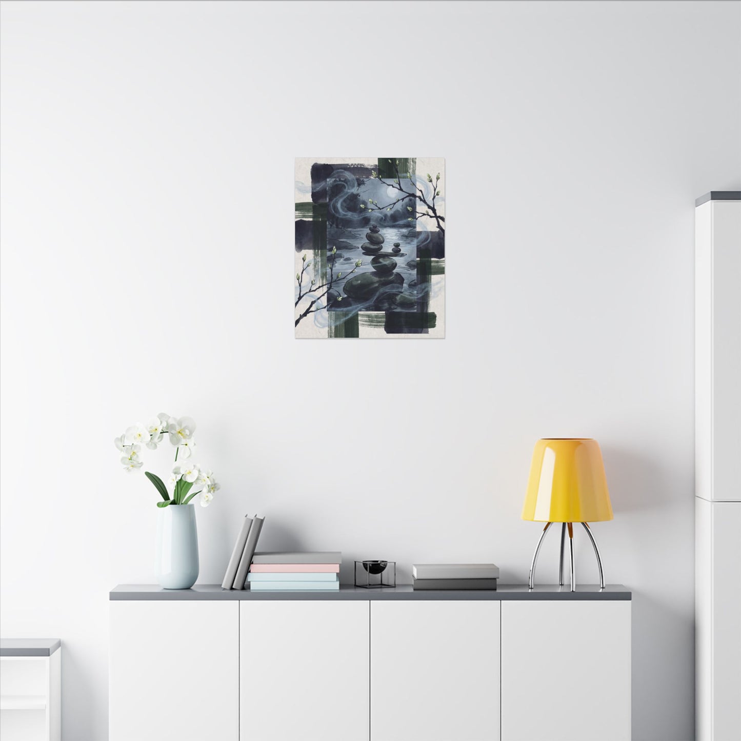 Moonlight River Stones Canvas Art - Zen Shibui