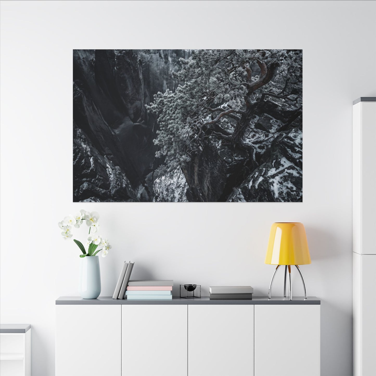 Dark Japandi Pine Tree in Dappled | Dark Texture Canvas Art