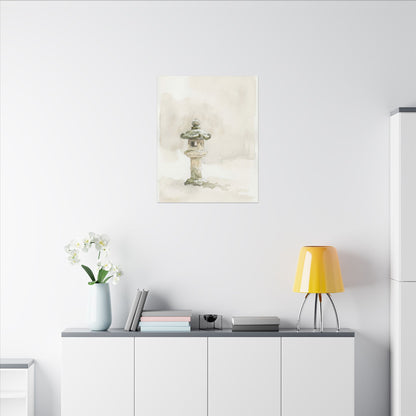 Stone Lantern Winter Canvas Art | Japandi Earthy Design