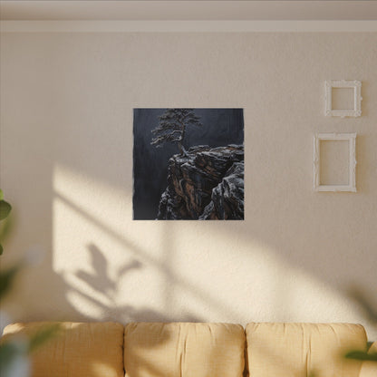Dark Japandi Pine Tree in Dawn | Dark Texture Canvas Art
