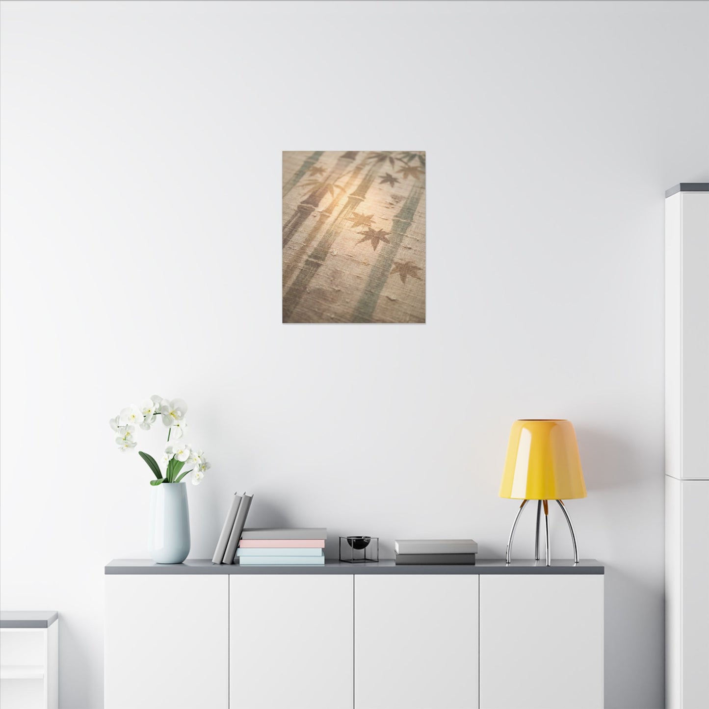 Autumn Bamboo Grove Japanese Pattern Canvas Art | Neutral Decor