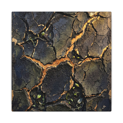 Cracked Earth Spring Canvas Art | Dark Japandi Atmospheric Design