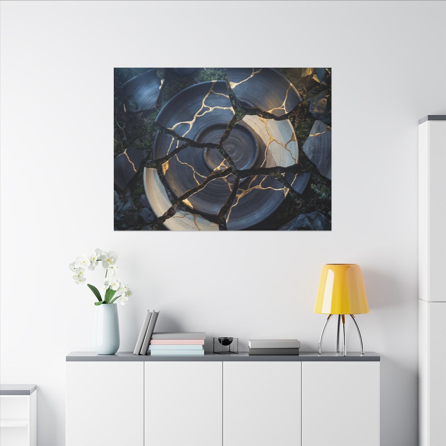 Resilient Broken Pottery Canvas Art - Gold Vein Kintsugi