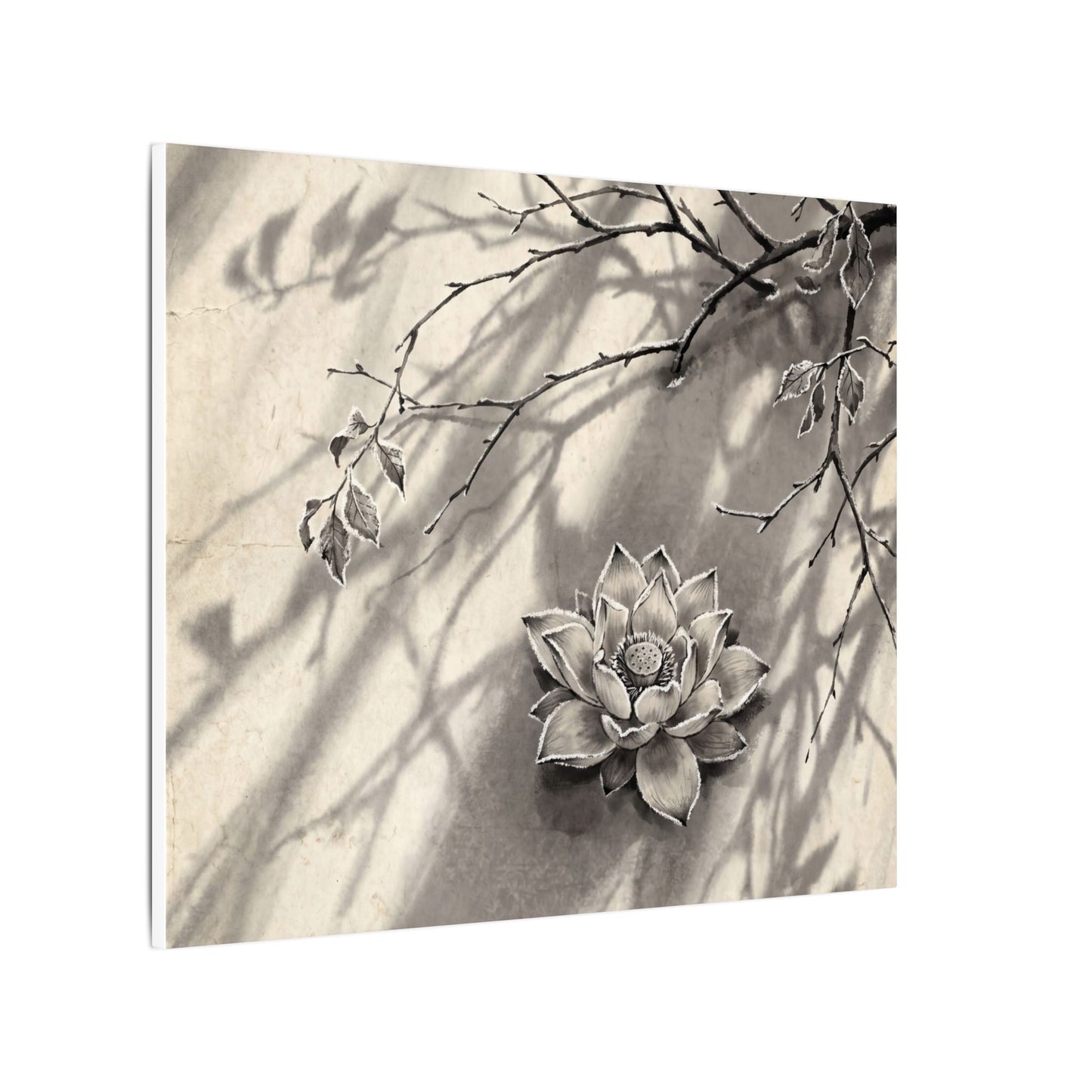 Winter Lotus Flower Sumi E Canvas Art | Contemplative Decor