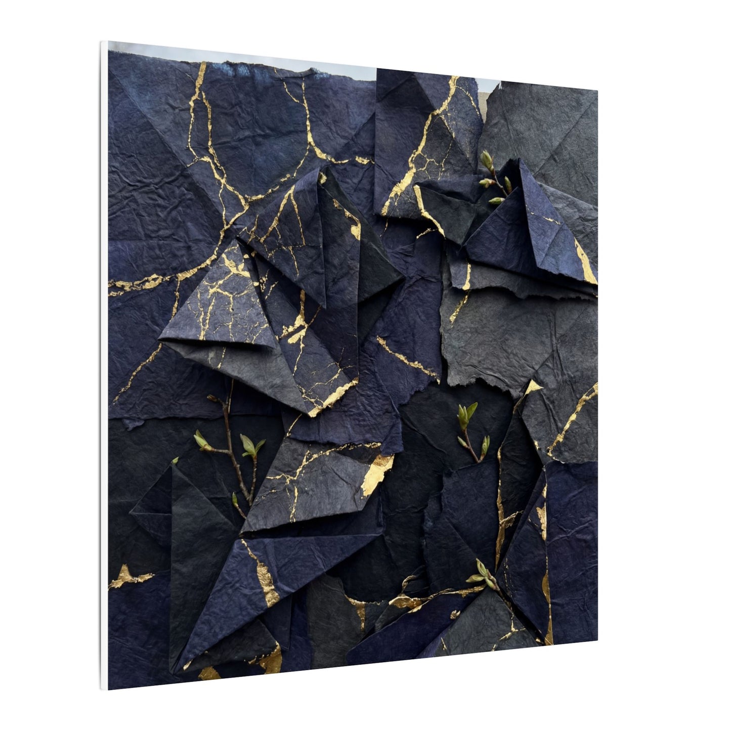 Beautiful Paper Fold Canvas Art - Crackle Gold Kintsugi