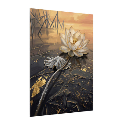 Kintsugi Lotus Flower in Golden Hour | Gold Vein Canvas Art