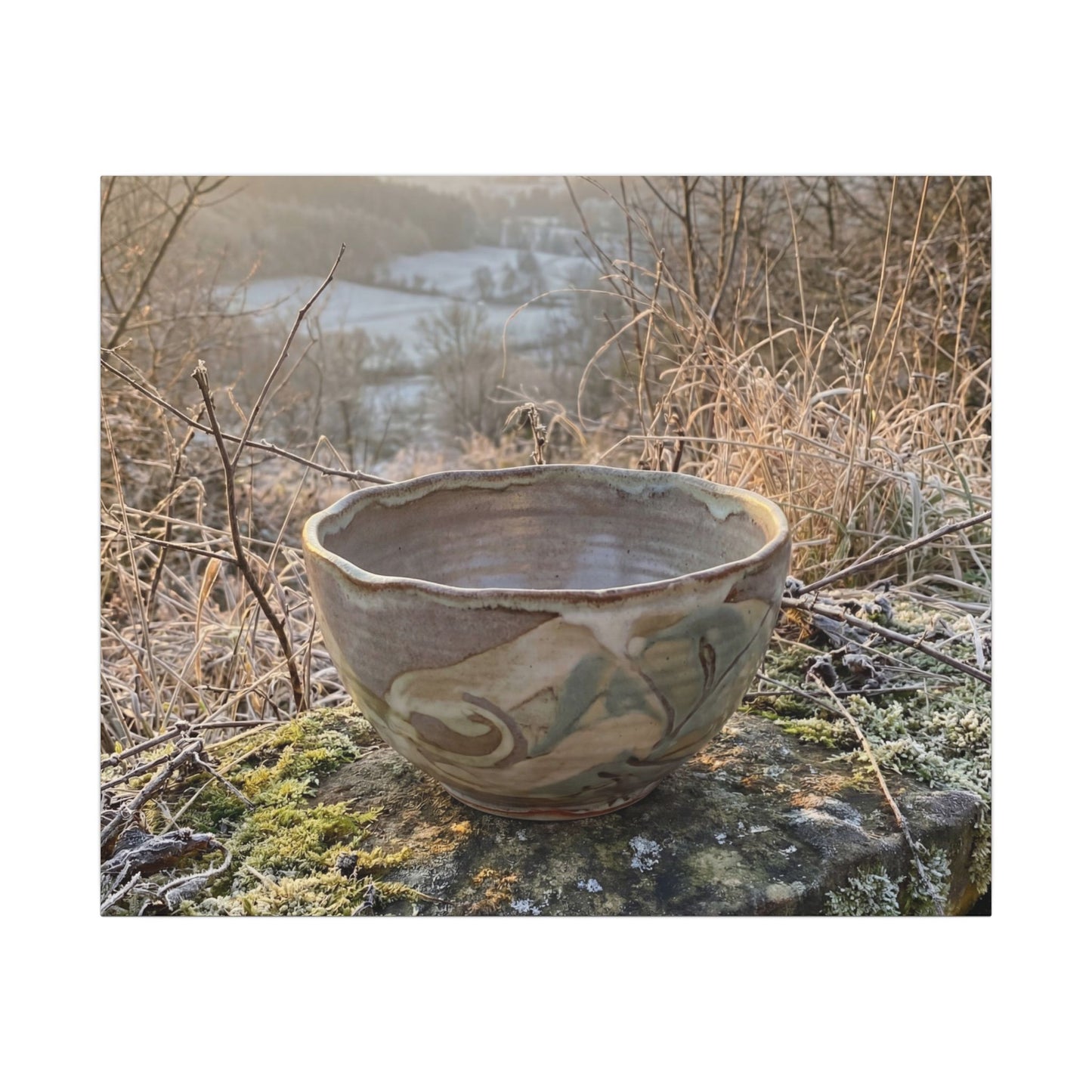 Golden Hour Ceramic Bowl Canvas Art - Japandi Shibui