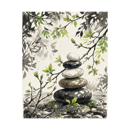 River Stones Spring Wall Art Print | Japandi Warm Design