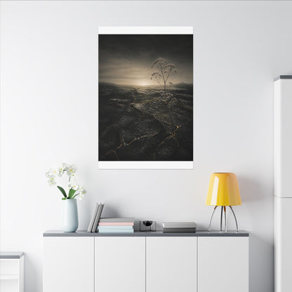 Dawn Cracked Earth Canvas Art - Dark Japandi Mono No Aware