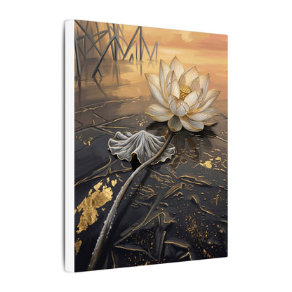 Kintsugi Lotus Flower in Golden Hour | Gold Vein Canvas Art