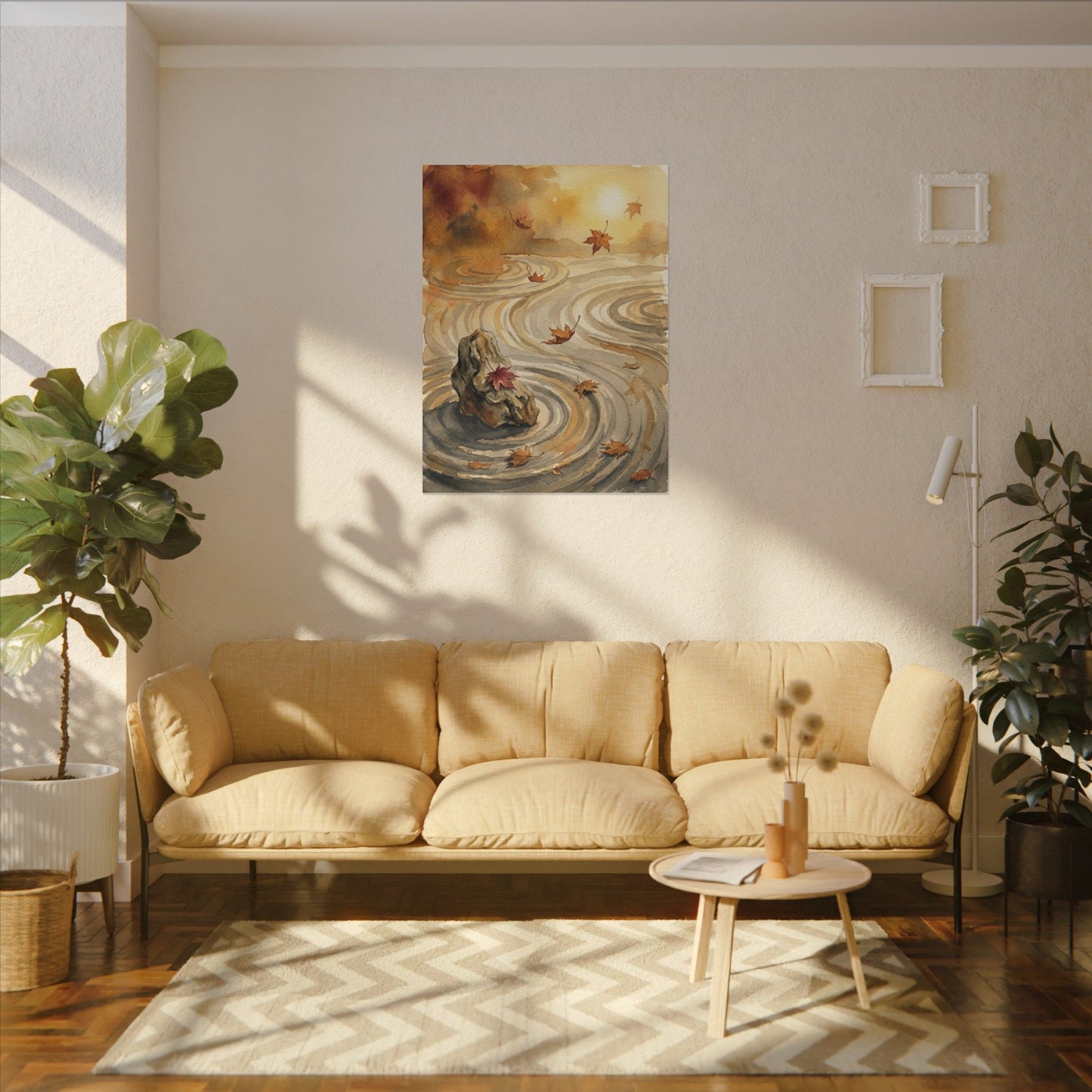 Autumn Rock Garden Watercolor Canvas Art | Neutral Decor