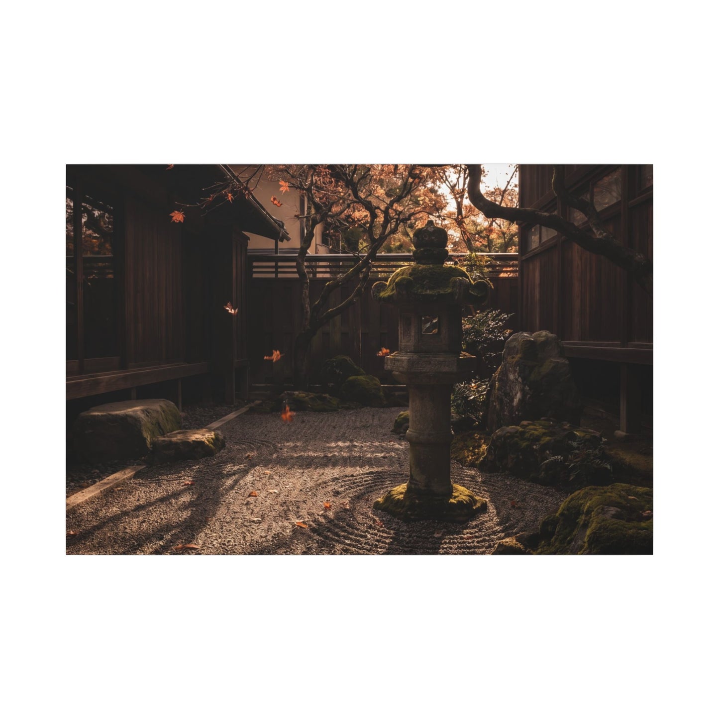 Seijaku Stone Lantern Canvas Art - Dark Japandi Shadow Zen