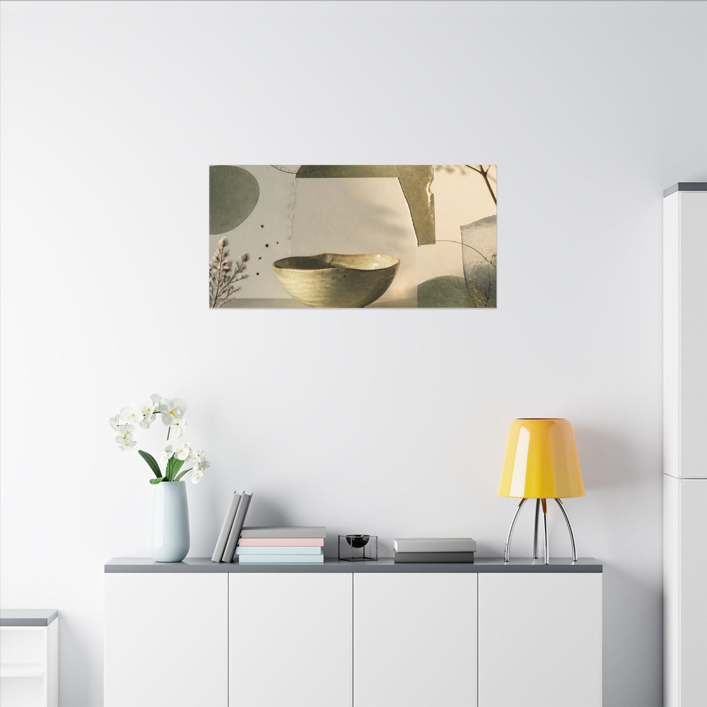 Warm Ceramic Bowl Canvas Art - Minimal Line Japandi