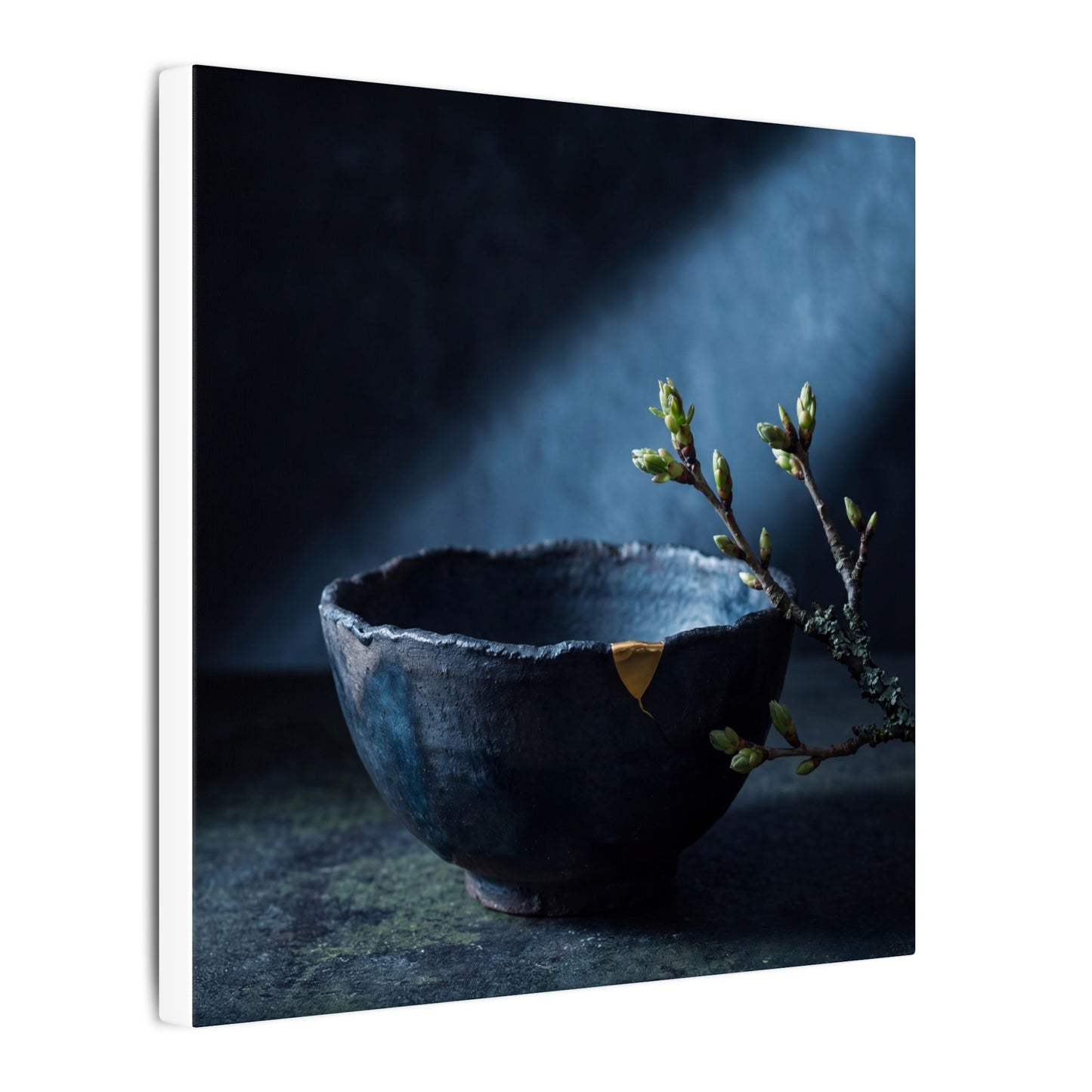 Ceramic Bowl Shadow Zen Canvas Art | Sophisticated Dark Japandi Art