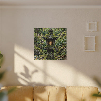 Neutral Stone Lantern Canvas Art - Japanese Pattern Japandi