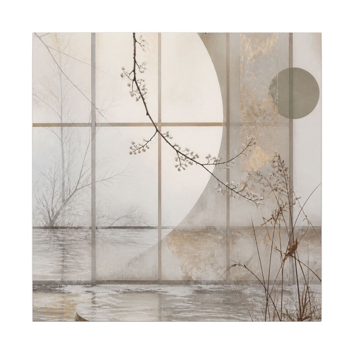 Winter Shoji Screen Japanese Pattern Canvas Art | Elegant Decor