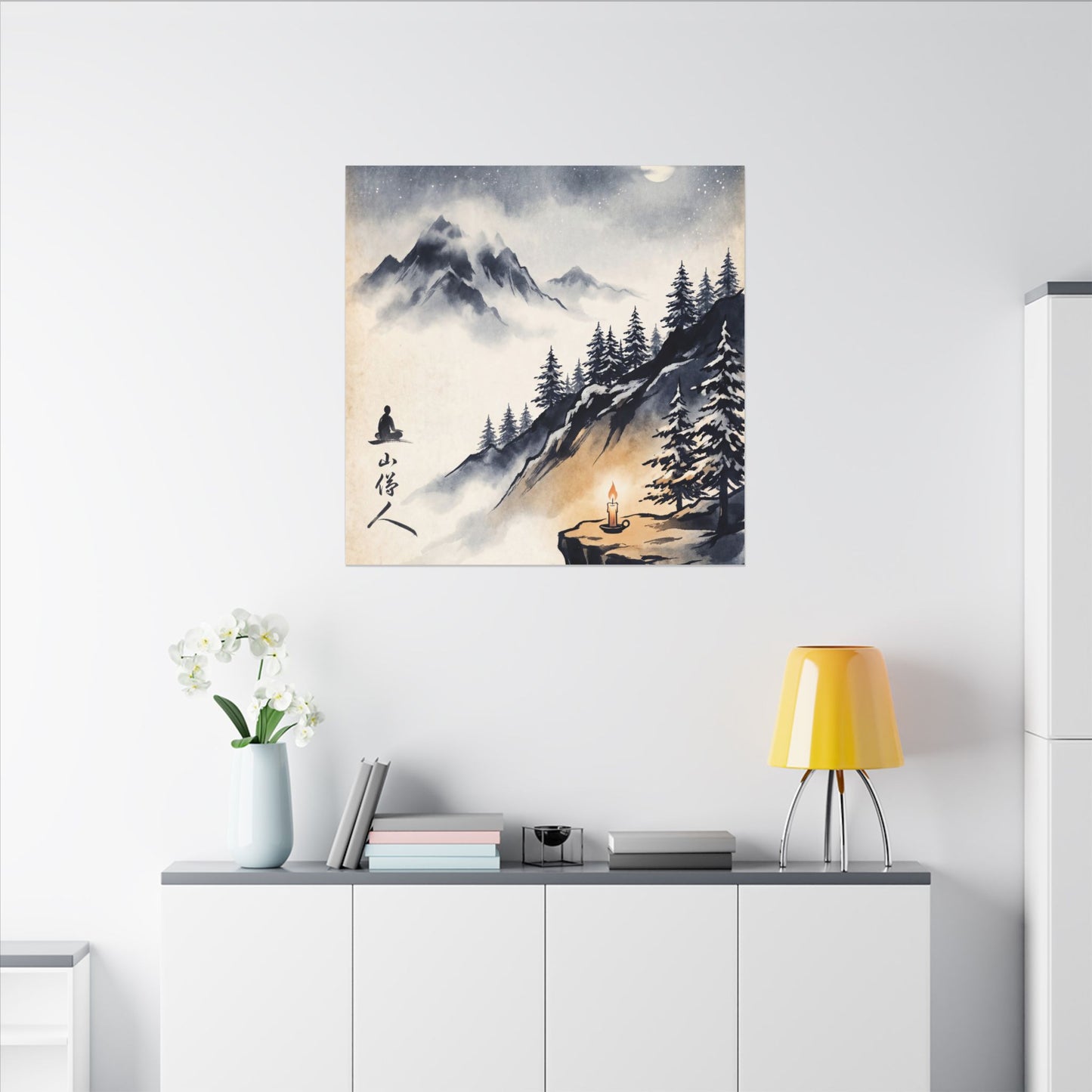 Mountain Mist Canvas Art | Winter Zen Ukiyo E Inspired Art