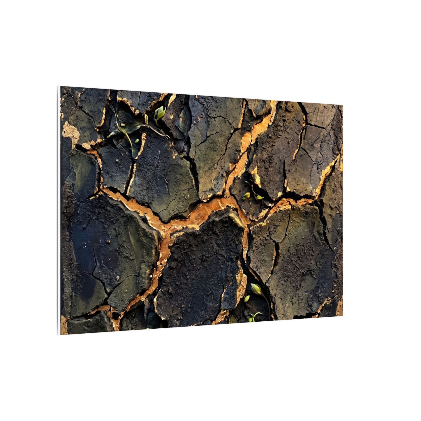 Cracked Earth Spring Canvas Art | Dark Japandi Atmospheric Design