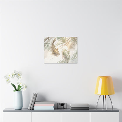 Koi Pond Canvas Art | Winter Japandi Watercolor Art