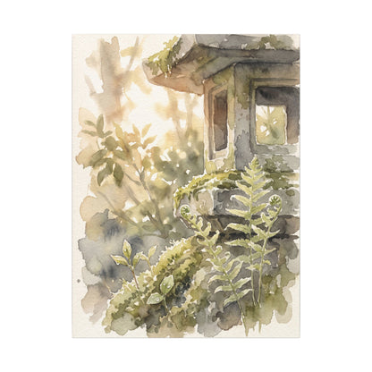 Earthy Stone Lantern Canvas Art - Watercolor Japandi