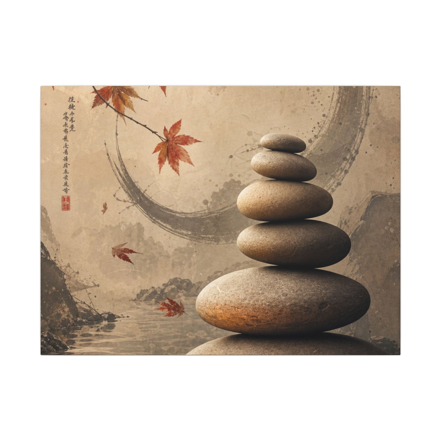 Japandi River Stones in Candlelight | Japanese Pattern Canvas Art