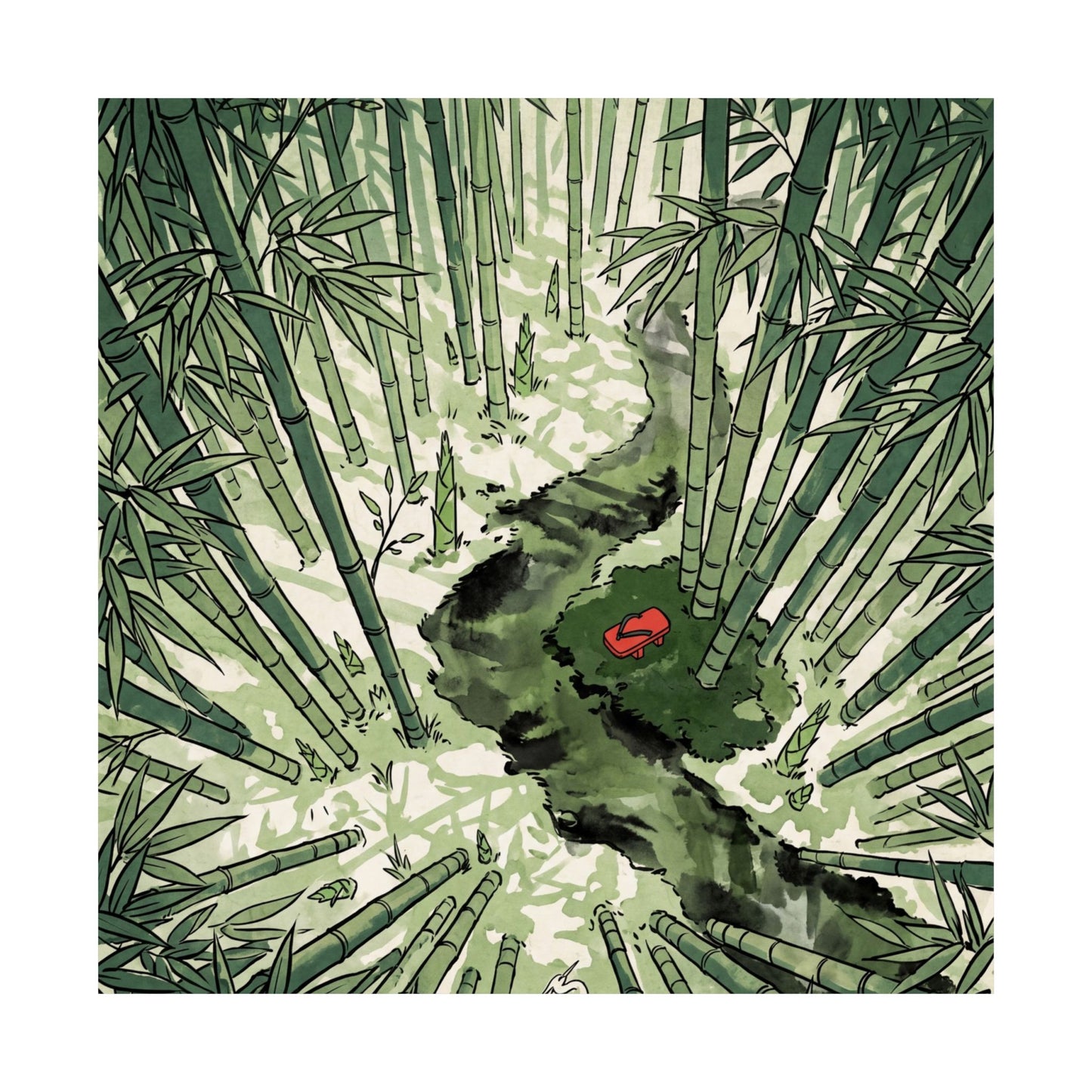 Zen Bamboo Grove in Overcast | Ukiyo E Inspired Wall Art Print