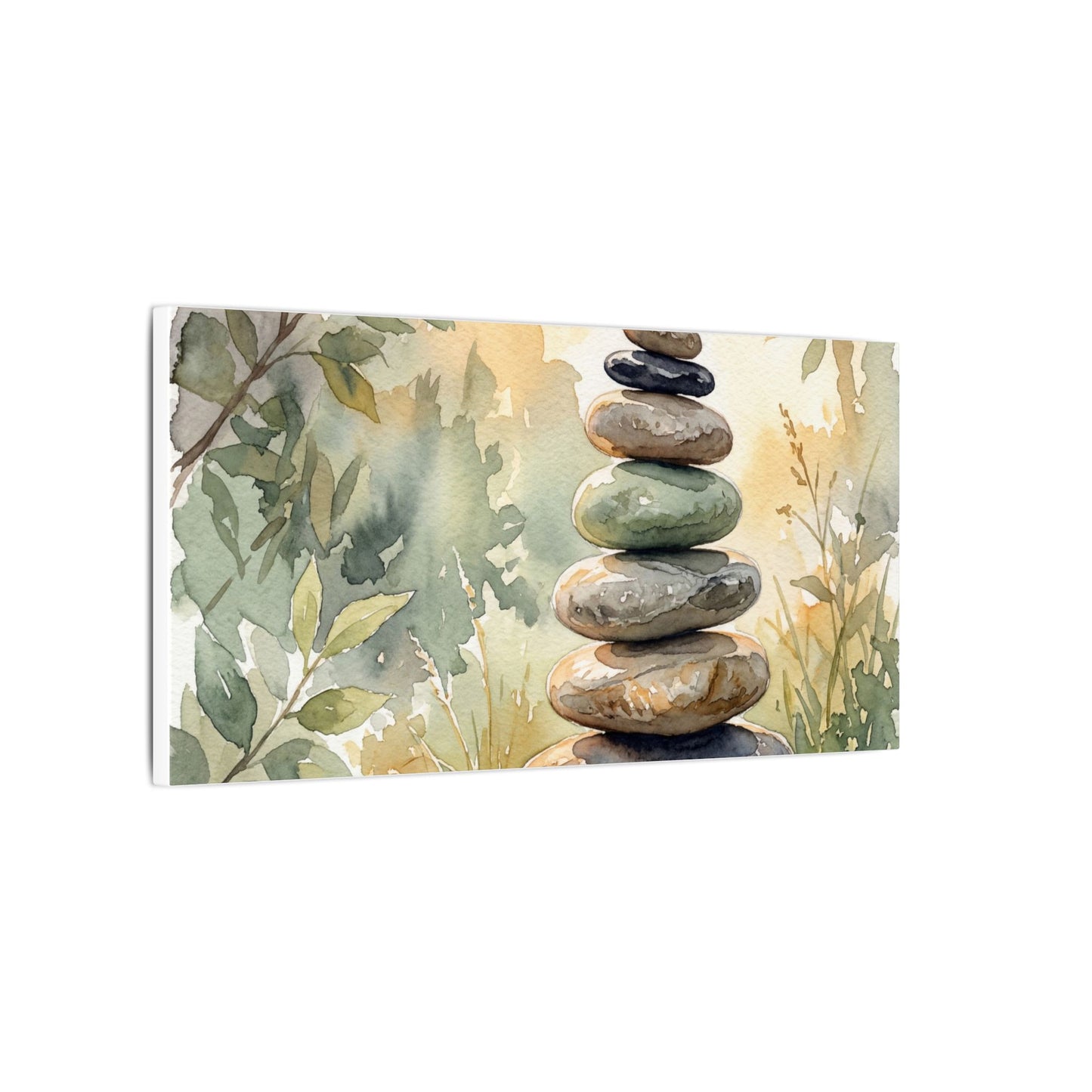 Golden Hour River Stones Canvas Art - Japandi Mono No Aware