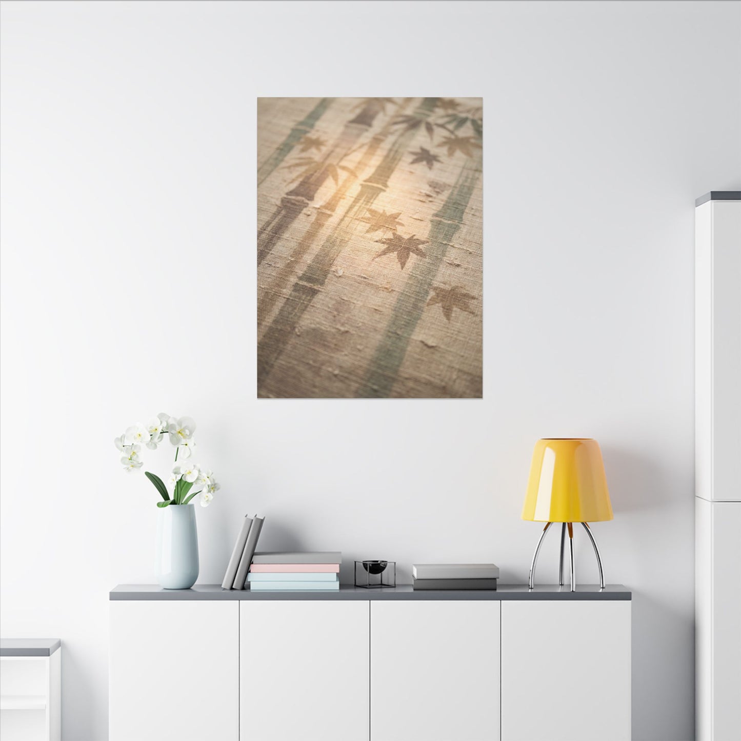 Autumn Bamboo Grove Japanese Pattern Canvas Art | Neutral Decor