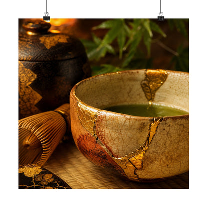 Tea Ceremony Crackle Gold Wall Art Print | Healing Kintsugi Art