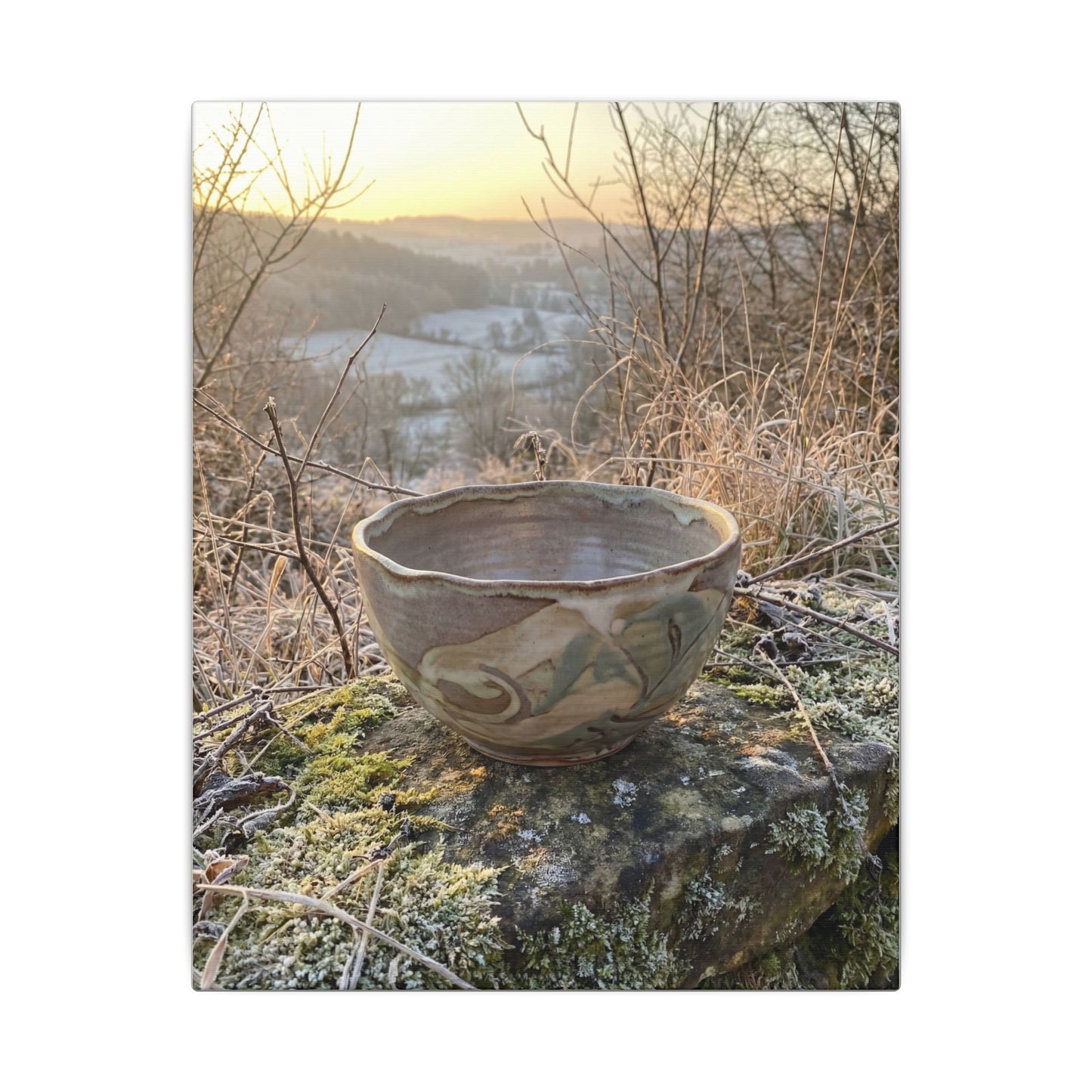 Golden Hour Ceramic Bowl Canvas Art - Japandi Shibui
