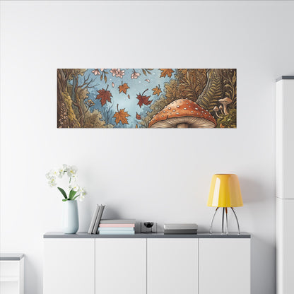 Autumn Cherry Blossom Mushroom Illustration Canvas Art | Enchanting Decor