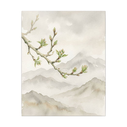 Spring Mountain Mist Watercolor Canvas Art | Cozy Decor