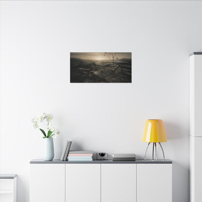 Dawn Cracked Earth Canvas Art - Dark Japandi Mono No Aware
