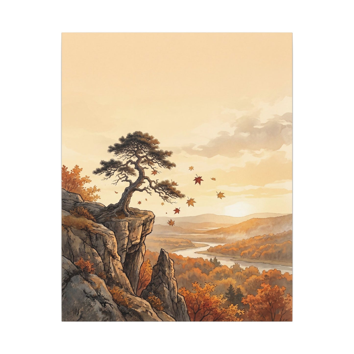 Pine Tree Autumn Canvas Art | Japandi Warm Design