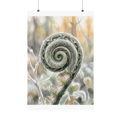 Fern Unfurling Wall Art Print | Winter Japandi Watercolor Art
